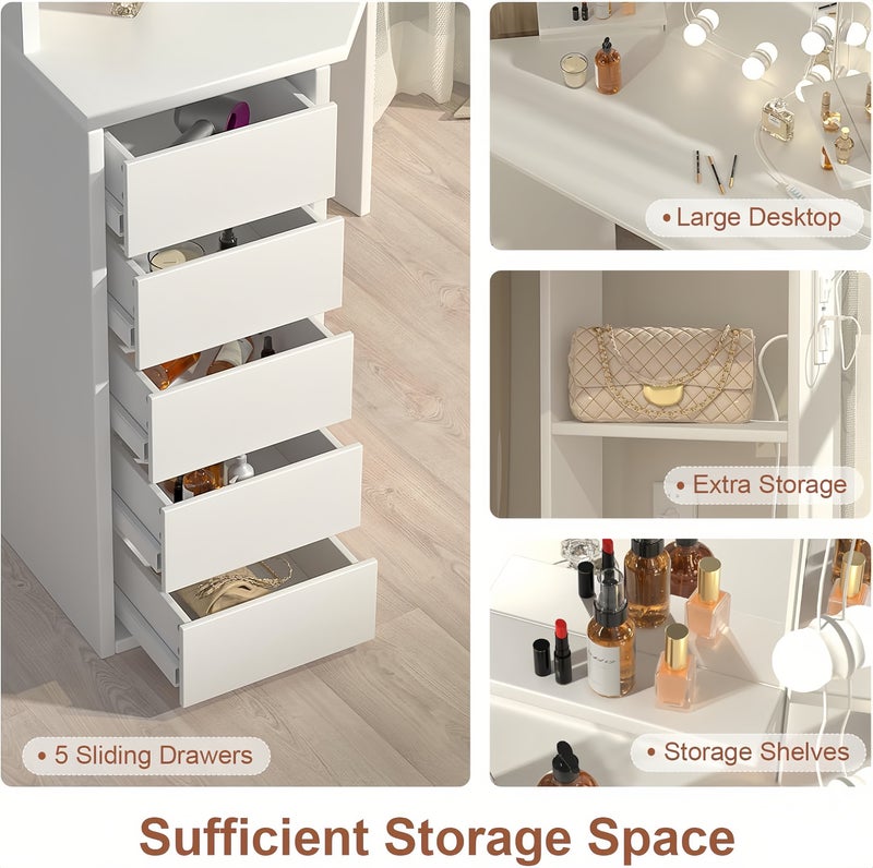 Sharpdo Bedroom Dressing Table and Stool Set, With 3 Mirrors and LED 3-Color Lighting - Image 5